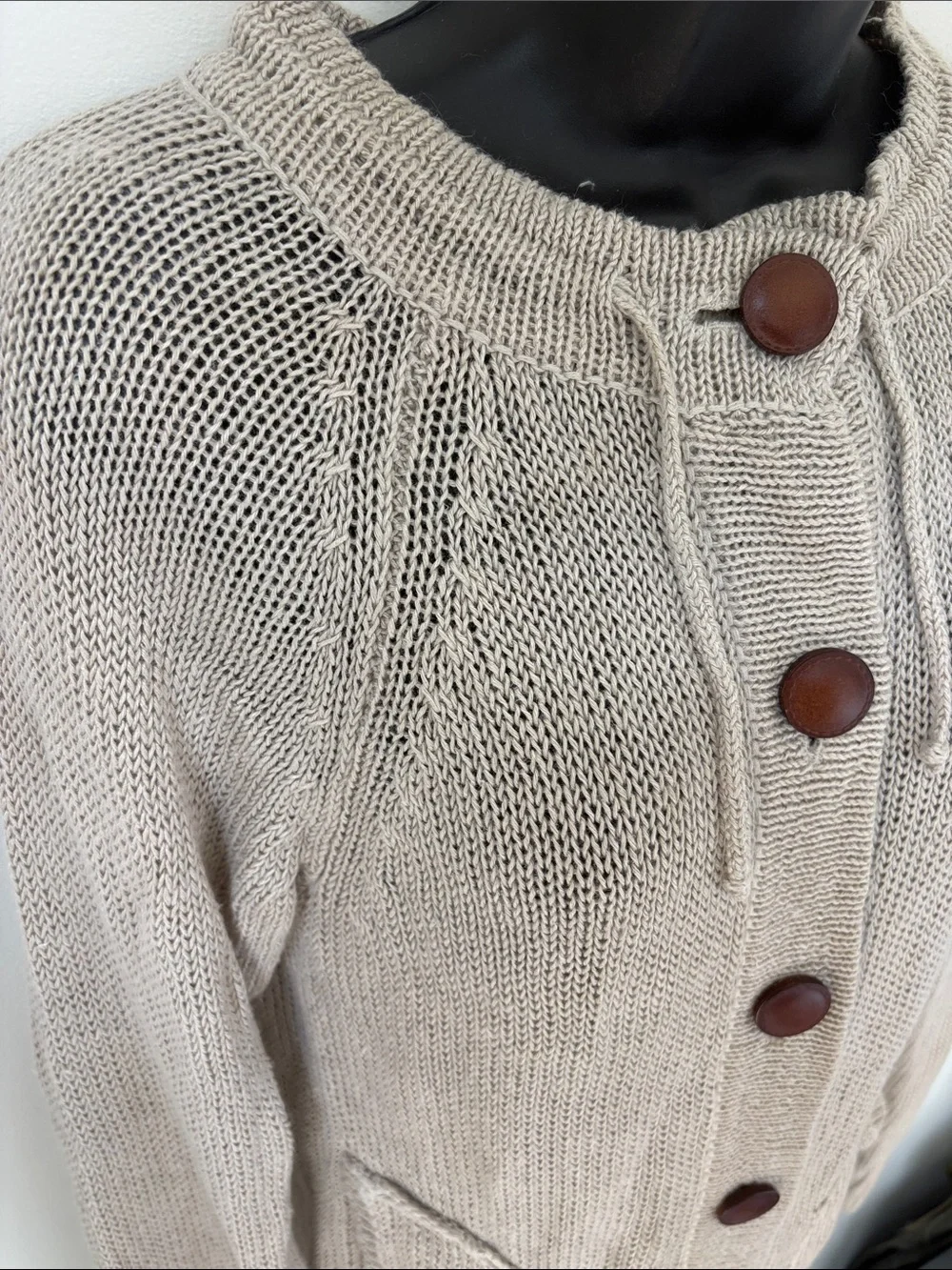 J. Crew 100% linen Button-Front Knit Cardigan Sweater with leather buttons